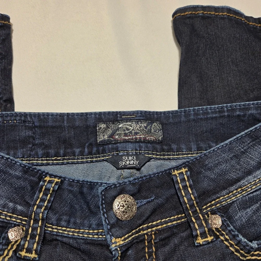 Silver Jeans Co Suki Skinny Dark Wash Denim Jeans Womens W26 L31 Mid Rise